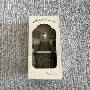 Maileg Winter Mouse, big brother, with skis, new in box